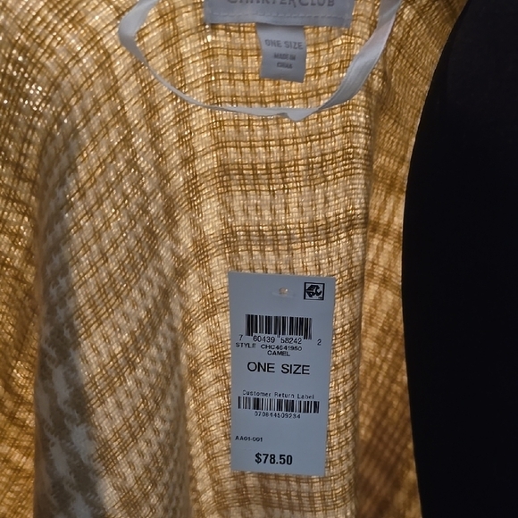 Tan and Cream Plaid Shawl with Fringe - Picture 4 of 5